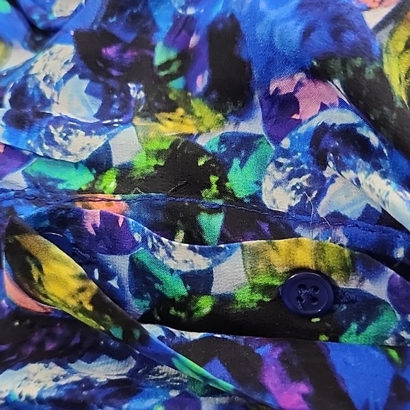 MILLY Silk Jewel-Print Tie-Neck Blouse  blue multicolor Size 4‎ Small - Picture 10 of 15
